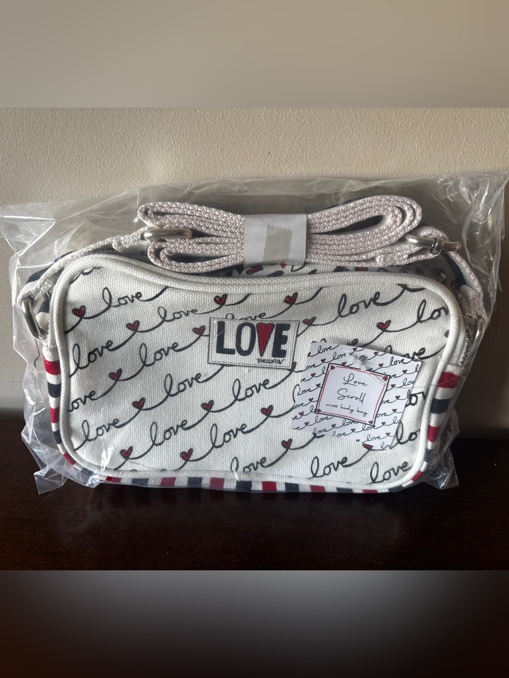 Brighton White LOVE Crossbody with Red Heart Accents